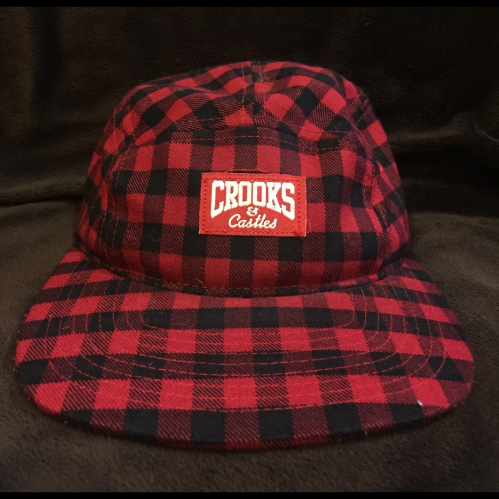 Crooks & Castles Red Black Plaid Five-Panel Hat